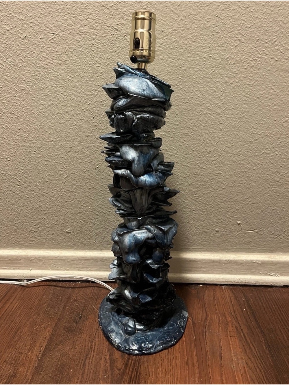 Handcrafted Metallic Blue Abstract Table Lamp Base - Home Art